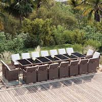 vidaXL Matgrupp för trädgården med dynor 19 delar konstrotting brun