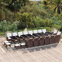 vidaXL Matgrupp för trädgården med dynor 21 delar konstrotting brun