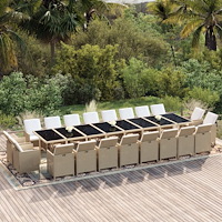 vidaXL Matgrupp för trädgården med dynor 21 delar konstrotting beige