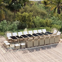 vidaXL Matgrupp för trädgården med dynor 21 delar konstrotting beige