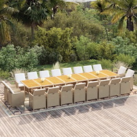 vidaXL Matgrupp för trädgården med dynor 21 delar konstrotting beige