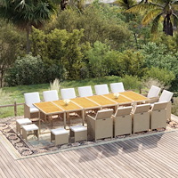 vidaXL Matgrupp för trädgården med dynor 17 delar konstrotting beige