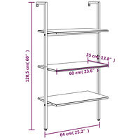 vidaXL Hylla 3 hyllplan ljusbrun och svart 64x35x120,5 cm