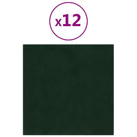 vidaXL Väggpaneler 12 st mörkgrön 30x30 cm sammet 1,08 m²