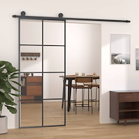 vidaXL Skjutdörr svart 90x205 cm ESG-glas och aluminium
