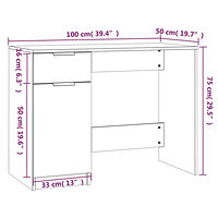 vidaXL Skrivbord vit 100x50x75 cm konstruerat trä