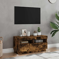 vidaXL Tv-bänk med LED-belysning rökfärgad ek 80x35x40 cm