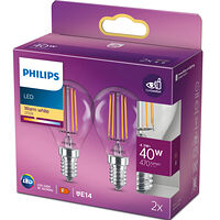 Philips 2-pack LED E14 Klot 4,3W (40W) Klar 470lm