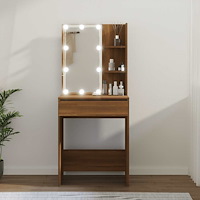 vidaXL Sminkbord med LED brun ek 60x40x140 cm