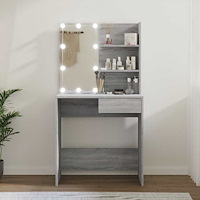 vidaXL Sminkbord med LED grå sonoma 74,5x40x141 cm