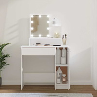 vidaXL Sminkbord med LED vit 86,5x35x136 cm