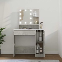 vidaXL Sminkbord med LED betonggrå 86,5x35x136 cm