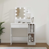 vidaXL Sminkbord med LED vit högglans 86,5x35x136 cm