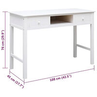 vidaXL Skrivbord vit 108x45x76 cm massivt kejsarträ