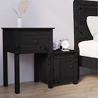 vidaXL Sängbord svart 79,5x38x65,5 cm massiv furu