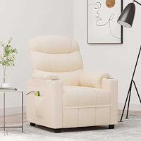 vidaXL Massagefåtölj gräddvit tyg