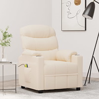 vidaXL Massagefåtölj gräddvit tyg
