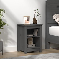 vidaXL Sängbord Grå 40x35x55 cm massivt furuträ