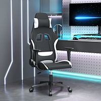 vidaXL Gamingstol med massage svart och vit tyg