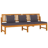 vidaXL Dagbädd med gråa dynor 200x60x75 cm massivt akaciaträ