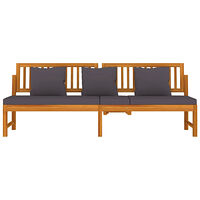 vidaXL Dagbädd med gråa dynor 200x60x75 cm massivt akaciaträ