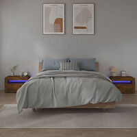 vidaXL Sängbord 2 st med LED-belysning rökfärgad ek 60x35x40 cm