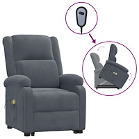 vidaXL Massagefåtölj med uppresningshjälp mörkgrå sammet