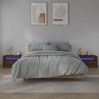 vidaXL Sängbord 2 st med LED-belysning Brun ek 60x35x40 cm