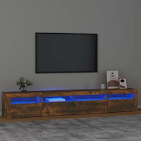 vidaXL Tv-bänk med LED-belysning rökfärgad ek 240x35x40 cm