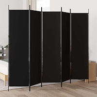 vidaXL Rumsavdelare 5 paneler svart 250x200 cm tyg