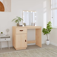 vidaXL Sminkbord med LED 95x50x133,5 cm massiv furu