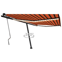 vidaXL Markis manuellt infällbar med LED 400x350 cm orange och brun