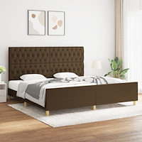 vidaXL Sängram med huvudgavel mörkbrun 200x200 cm tyg