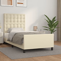 vidaXL Sängram med huvudgavel gräddvit 90x200 cm konstläder