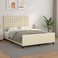vidaXL Sängram med huvudgavel gräddvit 140x190 cm konstläder