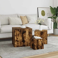 vidaXL Sidobord 3 delar rökfärgad ek konstruerat trä