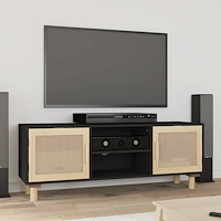 vidaXL Tv-bänk svart 105x30x40 cm massiv furu & naturlig rotting