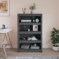 vidaXL Bokhylla Grå 80x35x126 cm massiv furu