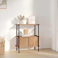 vidaXL Hyllenhet 3 nivåer med skåp 80x40x92 cm stål konstruerat trä