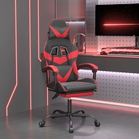 vidaXL Snurrbar gamingstol med fotstöd svart och röd konstläder