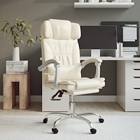 vidaXL Kontorsstol gräddvit konstläder