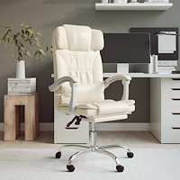 vidaXL Kontorsstol med massage gräddvit konstläder