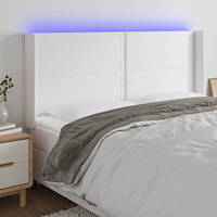 vidaXL Sänggavel LED vit 163x16x118/128 cm konstläder