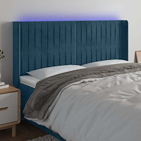 vidaXL Sänggavel LED blå 163x16x118/128 cm sammet