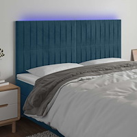 vidaXL Sänggavel LED mörkblå 160x5x118/128 cm sammet