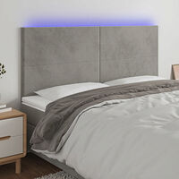 vidaXL Sänggavel LED ljusgrå 200x5x118/128 cm sammet