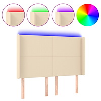 vidaXL Sänggavel LED gräddvit 147x16x118/128 cm tyg