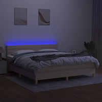 vidaXL Ramsäng med madrass & LED gräddvit 180x200 cm tyg