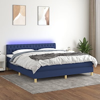 vidaXL Ramsäng med madrass & LED blå 180x200 cm tyg