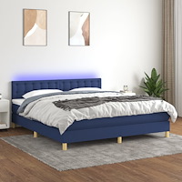 vidaXL Ramsäng med madrass & LED blå 180x200 cm tyg